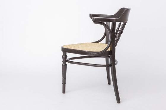 Pair of Bentwood Armchairs, Black Beechwood & Vienna Cane Seats, 1990s Vintage Chairs, Mid-Century Style (photo 7 of 12)