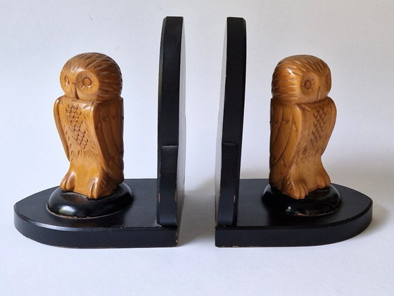 Image 1 of Sujetalibros de madera con búhos