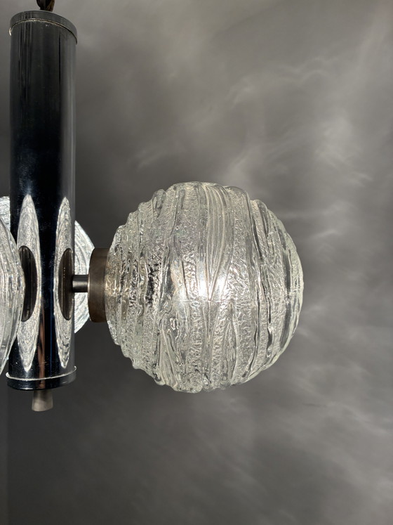 Vintage Pendant Lamp 3 Glass Spheres Fischer Leuchten – Chrome (photo 4 of 13)