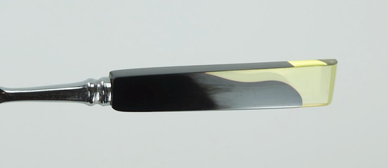 Image 1 of 1930s art déco bakelite CAKE LIFTER and 6 cake forks black bakelite and lucite cake serving set in original box