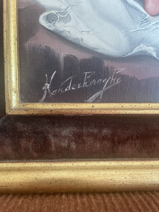 Originales surrealistisches Gemälde – André Vanderhaeghe (Magischer Surrealismus, 35x50 cm)