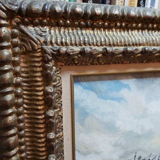 Image 1 of Winter on the Ice - oil on panel in a beautiful frame