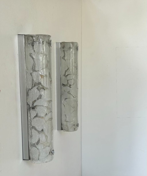 Paire d'appliques vintage en verre murano et métal chromé, Italie, 1960