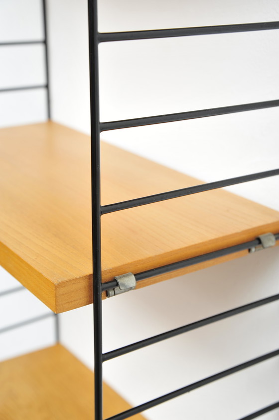 Image 1 of String shelving system in cherry wood with 2 ladders by Kajsa and Nisse Strinning
