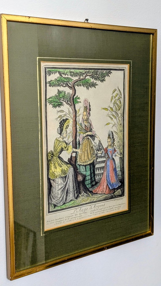 19th century. Antique colored copper engraving L’Âge d’Argent – ​​framed – Paintings & Drawings, Paper (photo 5 of 11)