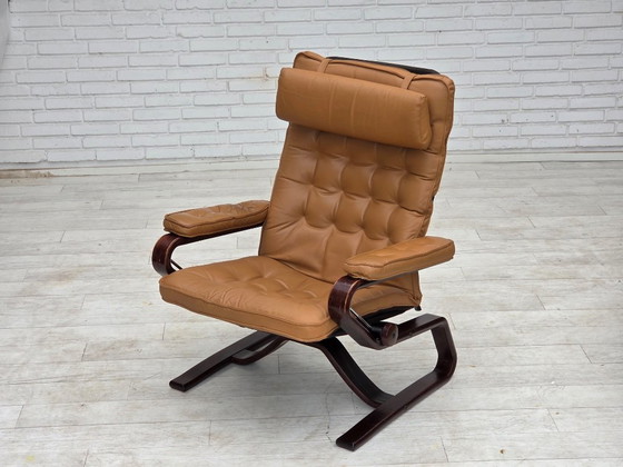 1970s, Norwegian design, adjustable armchair, leather, bentwood. (photo 7 of 25)