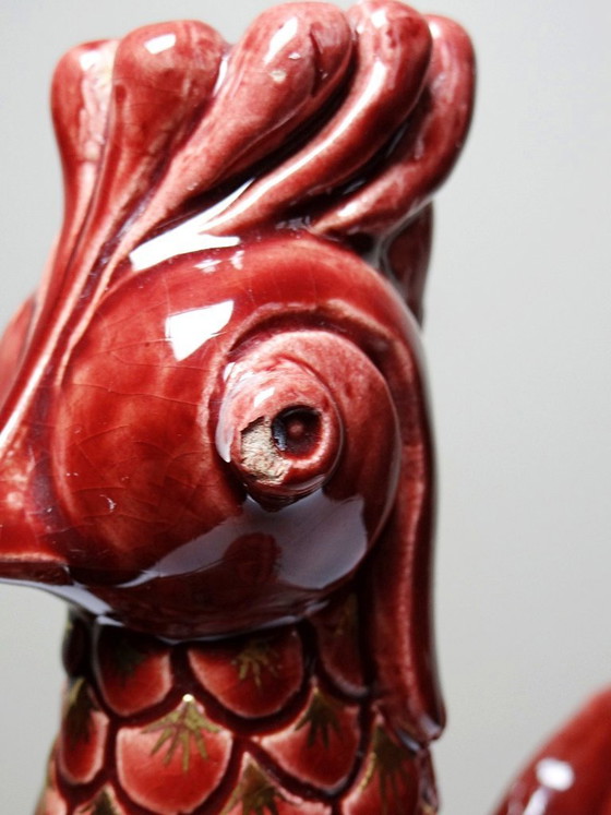 Image 1 of Par de candelabros de cerámica vidriada con forma de gallo, firmados por A.G. Roger, 1948.