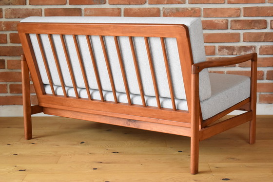 Image 1 of Two-Seater Scandinavian Sofa, Teak & Light Grey Fabric