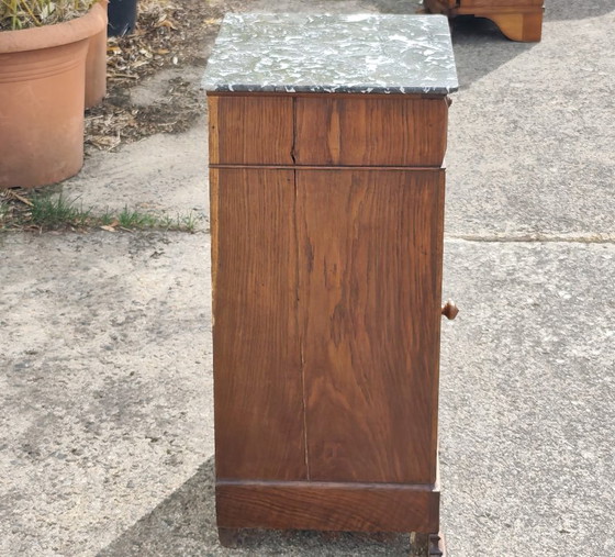 Antiek nachtkastje van marmer en hout - Notenhouten nachtkastje - Louis Philippe - 19e eeuw – Stone, Wood (photo 6 of 18)
