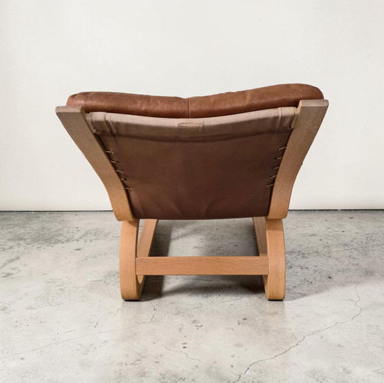 Image 1 of 1 di 2 Poltrona lounge Kengu in pelle a sbalzo, design di metà secolo, Elsa & Nordahl Solheim