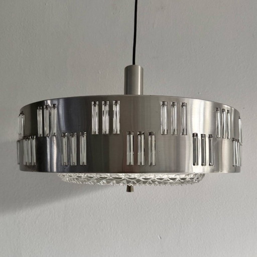 Lámpara colgante vintage Schmahl & Schulz 'UFO' – Space Age – Vidrio y Aluminio (Años 70)
