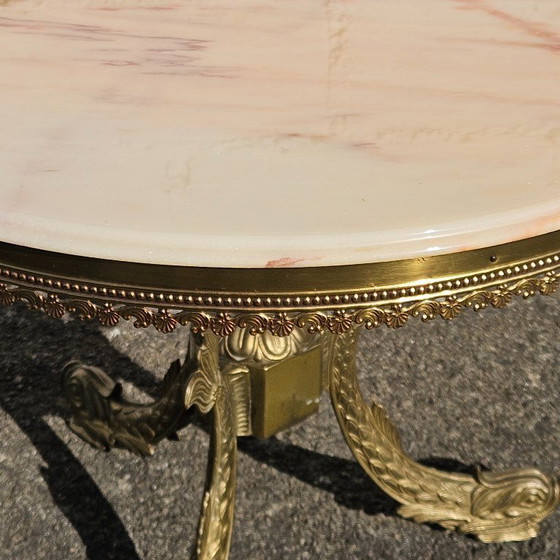 Image 1 of rench Víntage Marble and Bronze Coffee Table-round Cocktail Table-Style Louis XV-60s