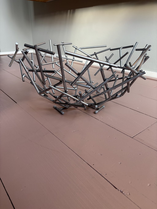 Large, vintage metal fruit bowl