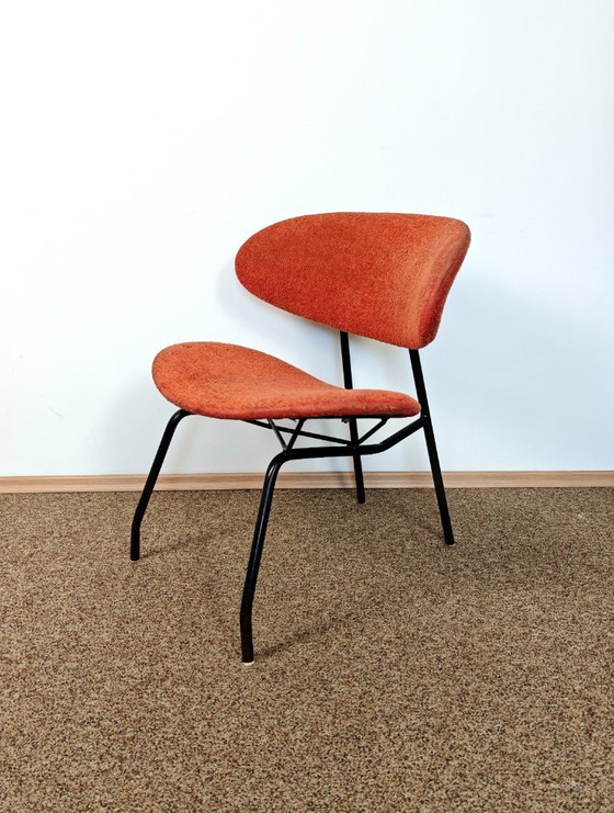 Image 1 of Gastone Rinaldi Chair / Mid Century Modern Italian Design Lounge chair / 1960s Wire Easy Chair / Orange Boucle Retro Furniture