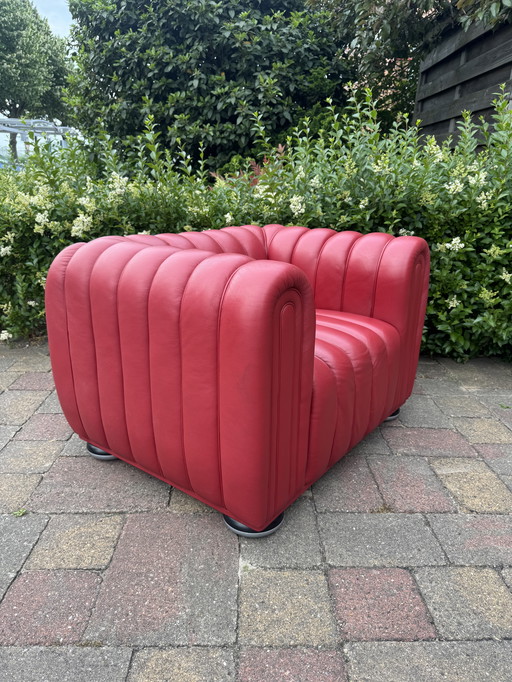  Wittmann Club 1910 armchair - Josef Hoffmann design - red leather - Austrian original