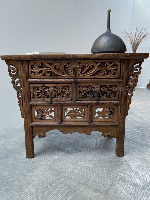 Antique Chinese chest of drawers, sideboard, elm wood, Qing Dynasty, 19th century