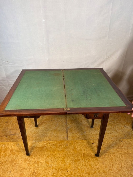 Image 1 of Antique Edwardian Rosewood Inlaid Desk / Transforming Games Table (1900–1910)  A Masterpiece of Dual-Function Design with Exquis