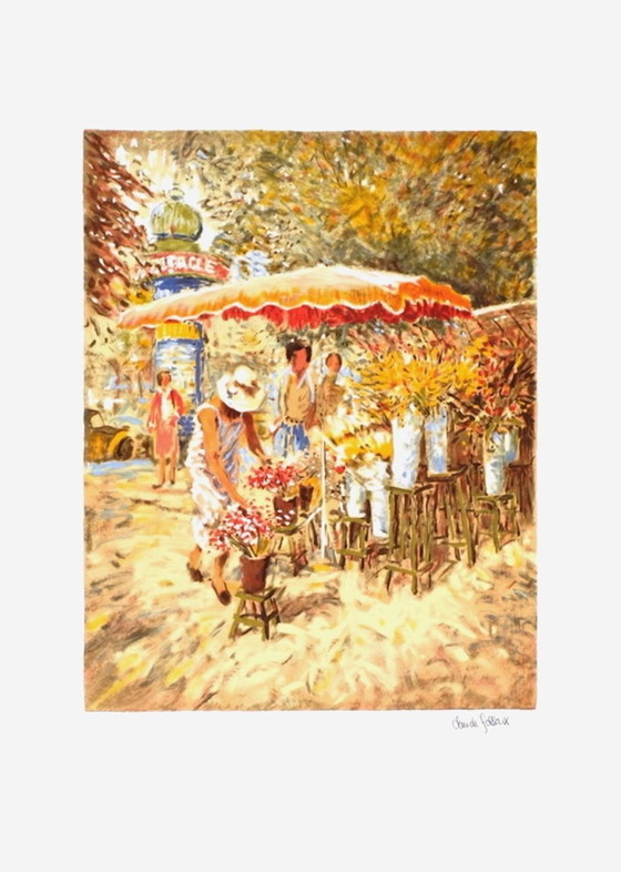 Image 1 of Claude Fossoux Paris - Der Blumenmarkt Signierte Lithografie 1990