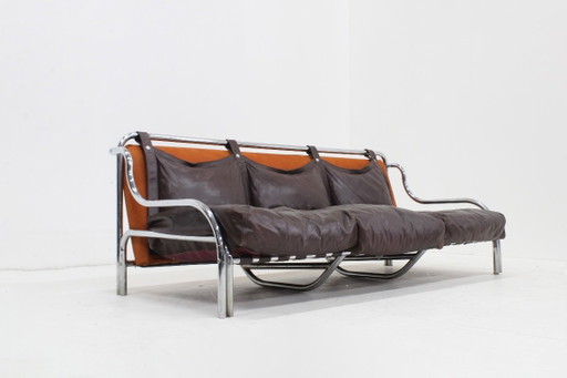 Divano Vintage Stringa di Gae Aulenti per Poltronova in pelle marrone, Italia, 1962