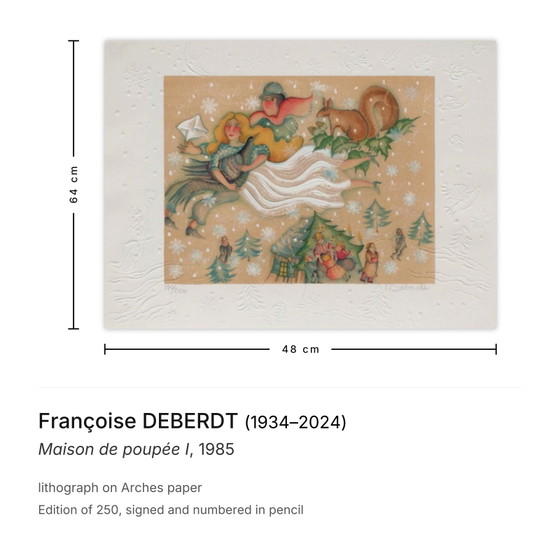 Françoise Deberdt ondertekende lithografie Maison De Poupée I 1985 – Litho's & Zeefdrukken, Paper (photo 3 of 5)