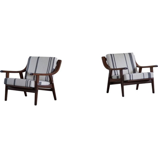 Coppia di poltrone vintage in lana savak di Hans J. Wegner per Getama