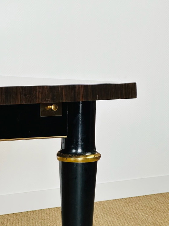 Image 1 of Art Deco modernistische uitschuifbare eettafel van Maccassar ebbenhout, 1950