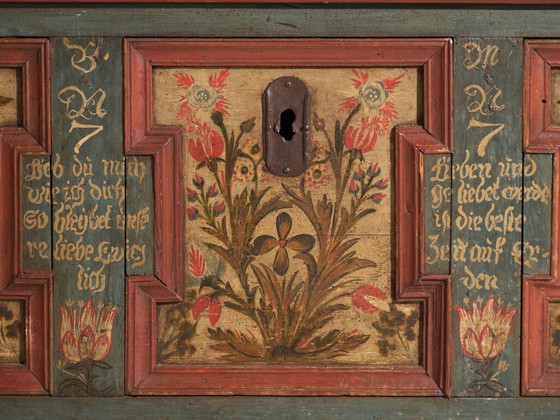 Cassapanca nuziale antica dipinta in pino – Impero Austro-Ungarico, Anno 1775 – Armadi contenitori (photo 10 of 40)