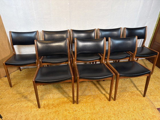 Image 1 of Mid-Century Retro Set of 8 Dining Chairs by Johannes Andersen for Uldum Møbelfabrik 1960  Elevate your dining space with this st