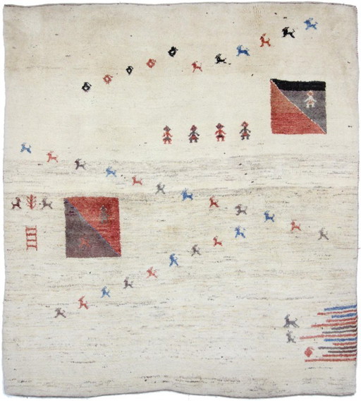 Origineel Perzisch tapijt Gabbeh Ghashghai oosters tapijt 219 cm x 195 cm oud natuurlijk