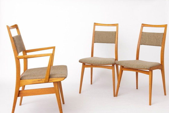 Image 1 of Ensemble de 3 chaises vintage en hêtre, 2 chaises et 1 fauteuil, années 1970, Allemagne