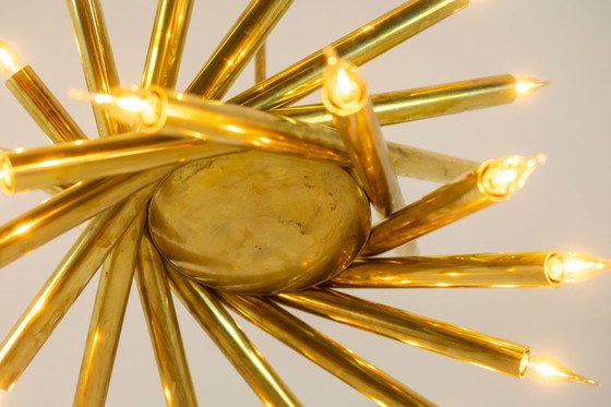 Image 1 of Pair of 24-light chandeliers in patinated brass. 1980s.