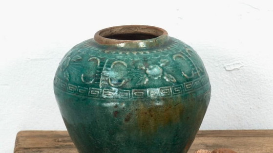 Vase chinois ancien en céramique vert émeraude (c.1820) #5 – Ceramic (photo 3 of 9)