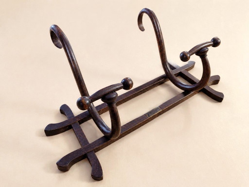 Appendiabiti da parete Thonet Vienna originale primi ’900, legno curvato Art Nouveau, targhetta distributore Torino