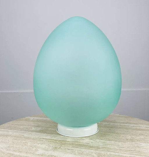 Lampe Œuf Domec Verre Vert Pâle Années 70