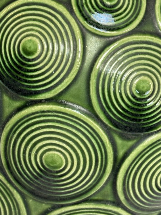 Image 1 of Large Mid-Century Ceramic Green Spiral Pattern Vase by Bay Keramik. West Germany, 1960s.
