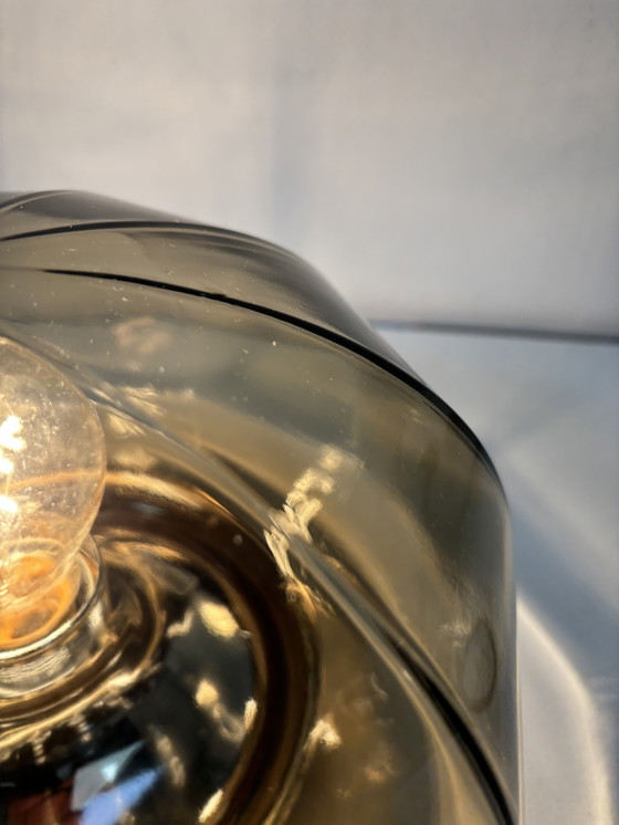 Image 1 of iconic smoked glass ceiling-wall lamp German manufacturer Hillebrand geometric cut shade