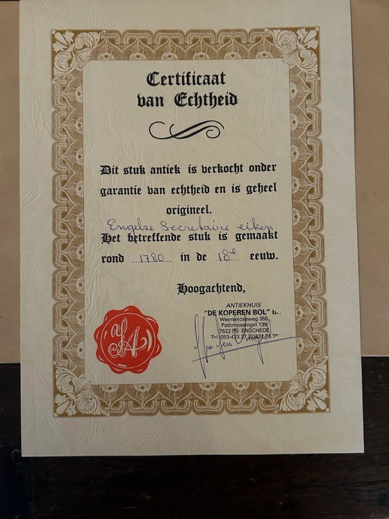 Image 1 of Engels eiken antieke secretaire in perfecte staat