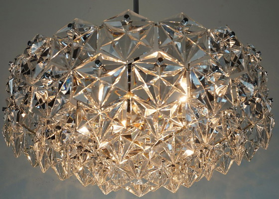 Image 1 of elegant kinkeldey mid century CHANDELIER pendant light crystal glass and chrome plated metal with 66 glass prisms 1960s