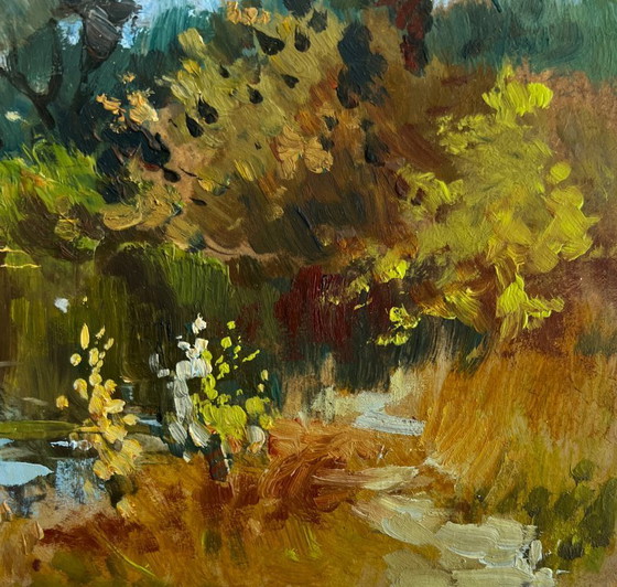 Image 1 of Origineel olieverfschilderij: Zomers rivierlandschap, een verloren hoekje van de natuur.