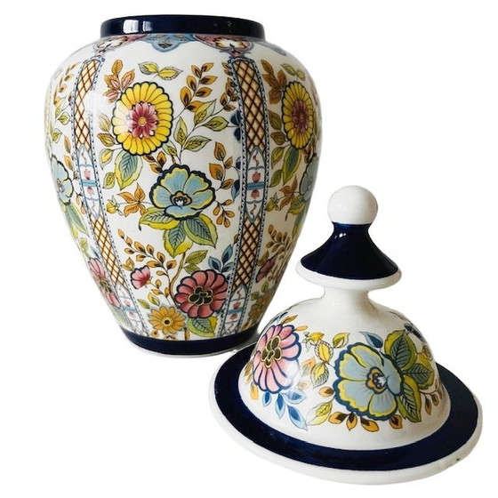 Image 1 of Vaso con coperchio fiorentino d'epoca con fiori colorati, anni '70