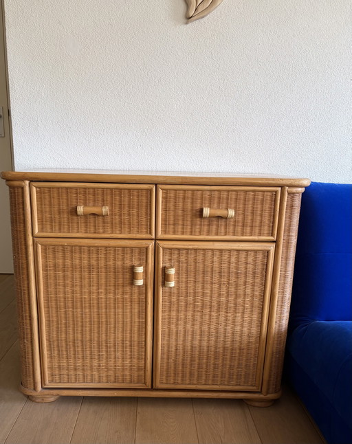 Vintage Rattan Sideboard / Bamboo Cabinet – Boho 1970s (94 cm) – dressoirs (photo 2 of 15)