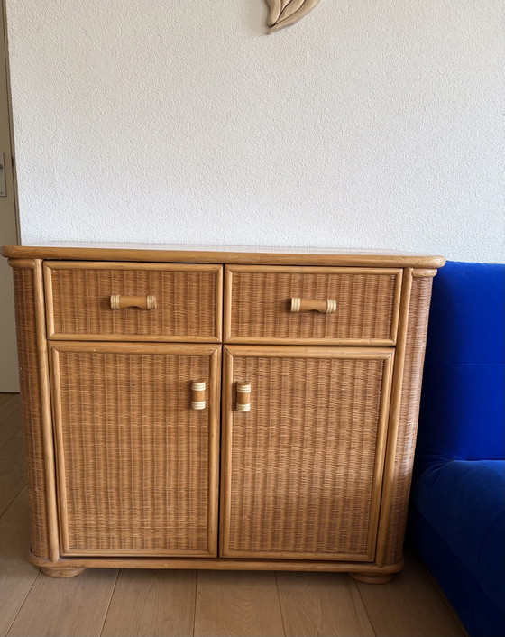 Vintage Rattan Sideboard / Bamboo Cabinet – Boho 1970s (94 cm) (photo 2 of 15)