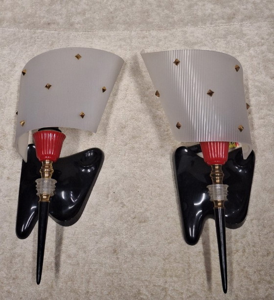 Pair of Pierre Guariche Wall Lights, France 1950s-60s, Plastic, Plexiglass, Red (photo 5 of 8)