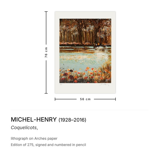Michel-Henry Signed Lithograph Coquelicots – Lithographs & prints, Paper (photo 3 of 5)