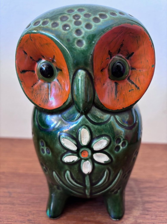 Image 1 of Grote vintage spaarpot met uil van Jema Holland, 20 cm, glanzend keramiek, jaren 70.