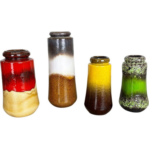 Ensemble de 4 vases vintage en céramique de lave pour Scheurich, Allemagne 1970