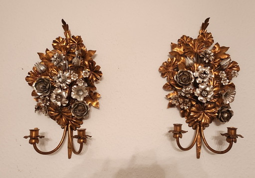 Lámpara de pared florentina italiana forjada a mano con forma de vela por S. Salvadori, bañada en plata y (photo 2 of 15)