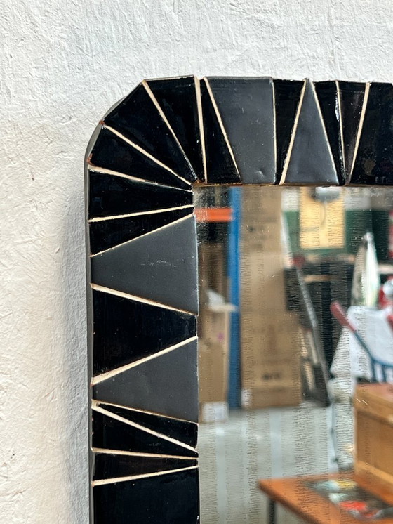 Image 1 of Miroir vintage avec bordure en céramique, carré ou losange, années 1960