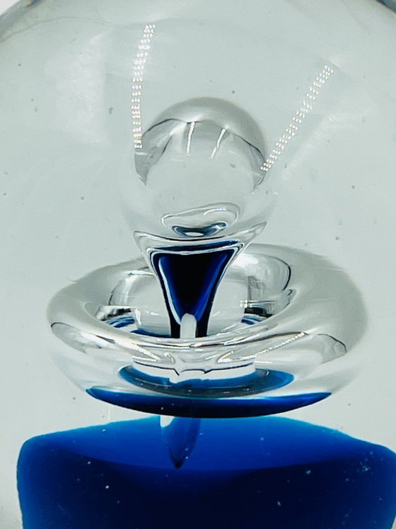 Image 1 of Vintage blue blown glass paperweight, 9cm