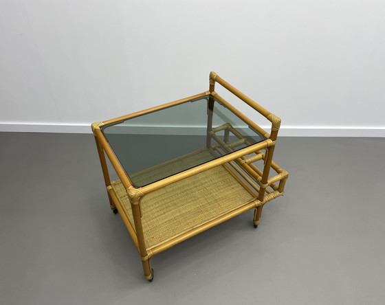 Image 1 of Chariot de service en bambou et rotin - 1970